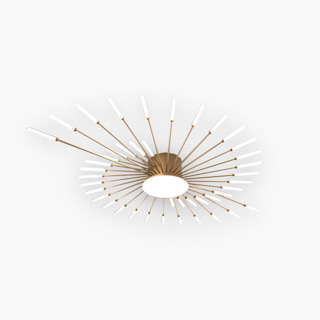 Semi-Flush Mount LED Light Fixture Aluminum 32 in Radial Design Black Gold for Living Room Bedroom Dining Room Contemporary Home Decor