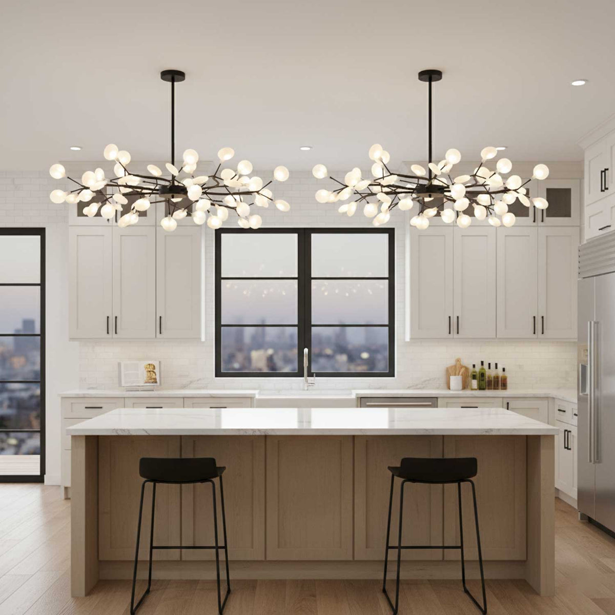 Acrylic Branch Chandelier with Adjustable LED Lights for Dining Room & Entryway - 30 to 63 Light Branches - Dimmable Gold or Black Metal Fin