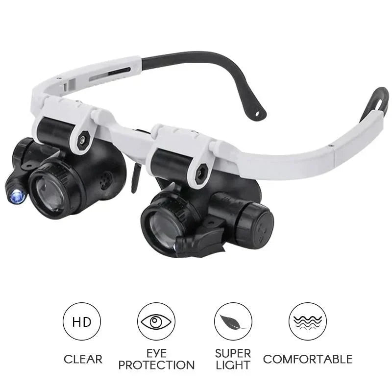 Hands-Free Magnifying Headset with LED Lights – 8x, 15x & 23x Interchangeable Lenses for Precision Work, Jewelry Repair, Electronics