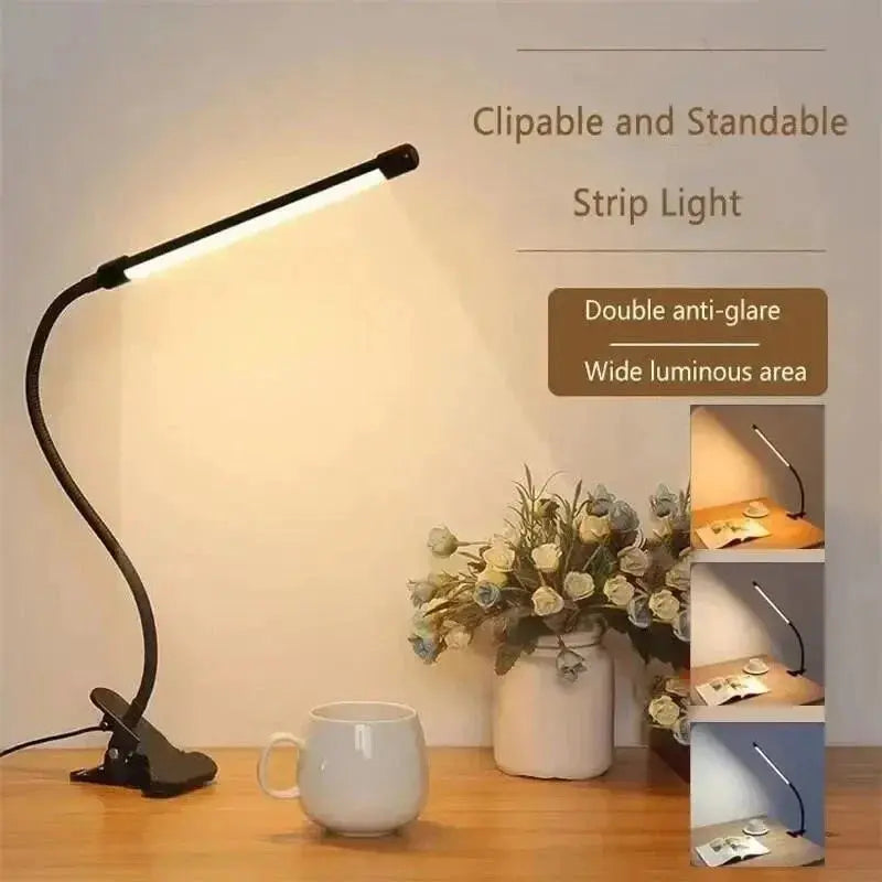 USB Clip-On Desk Lamp with Flexible Gooseneck and Dimmer for Home Office, Reading, and Bedside