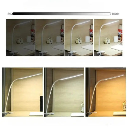 USB Clip-On Desk Lamp with Flexible Gooseneck and Dimmer for Home Office, Reading, and Bedside
