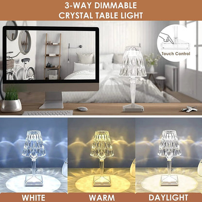 Cordless Crystal LED Table Lamp with Touch Control and Rechargeable Battery for Bedroom Nightstand Desk Living Room Ambient Lighting