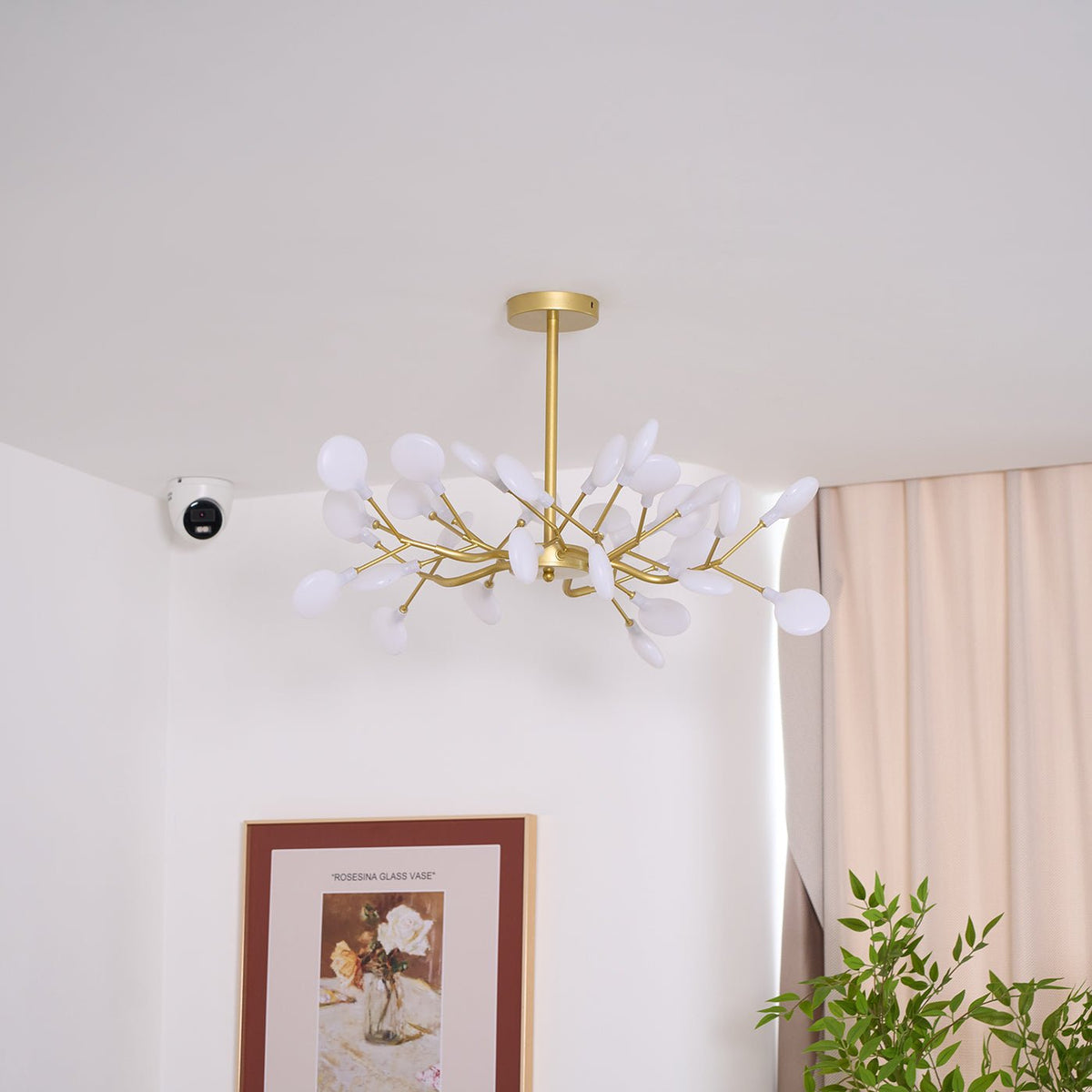 Acrylic Branch Chandelier with Adjustable LED Lights for Dining Room & Entryway - 30 to 63 Light Branches - Dimmable Gold or Black Metal Fin