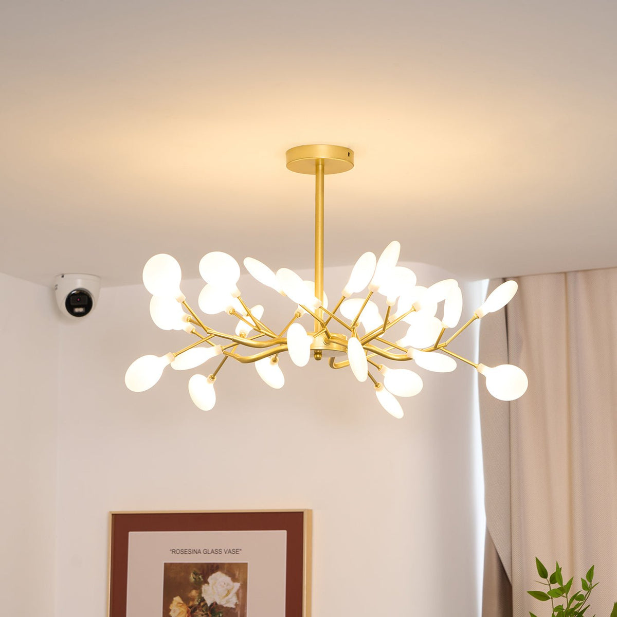 Branching LED Chandelier Gold & Acrylic Modern Statement Fixture Multi-Arm Ceiling Light for Dining Room Living Room Bedroom Adjustable Ligh