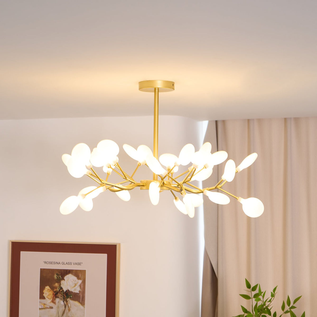 Branching LED Chandelier Gold & Acrylic Modern Statement Fixture Multi-Arm Ceiling Light for Dining Room Living Room Bedroom Adjustable Ligh