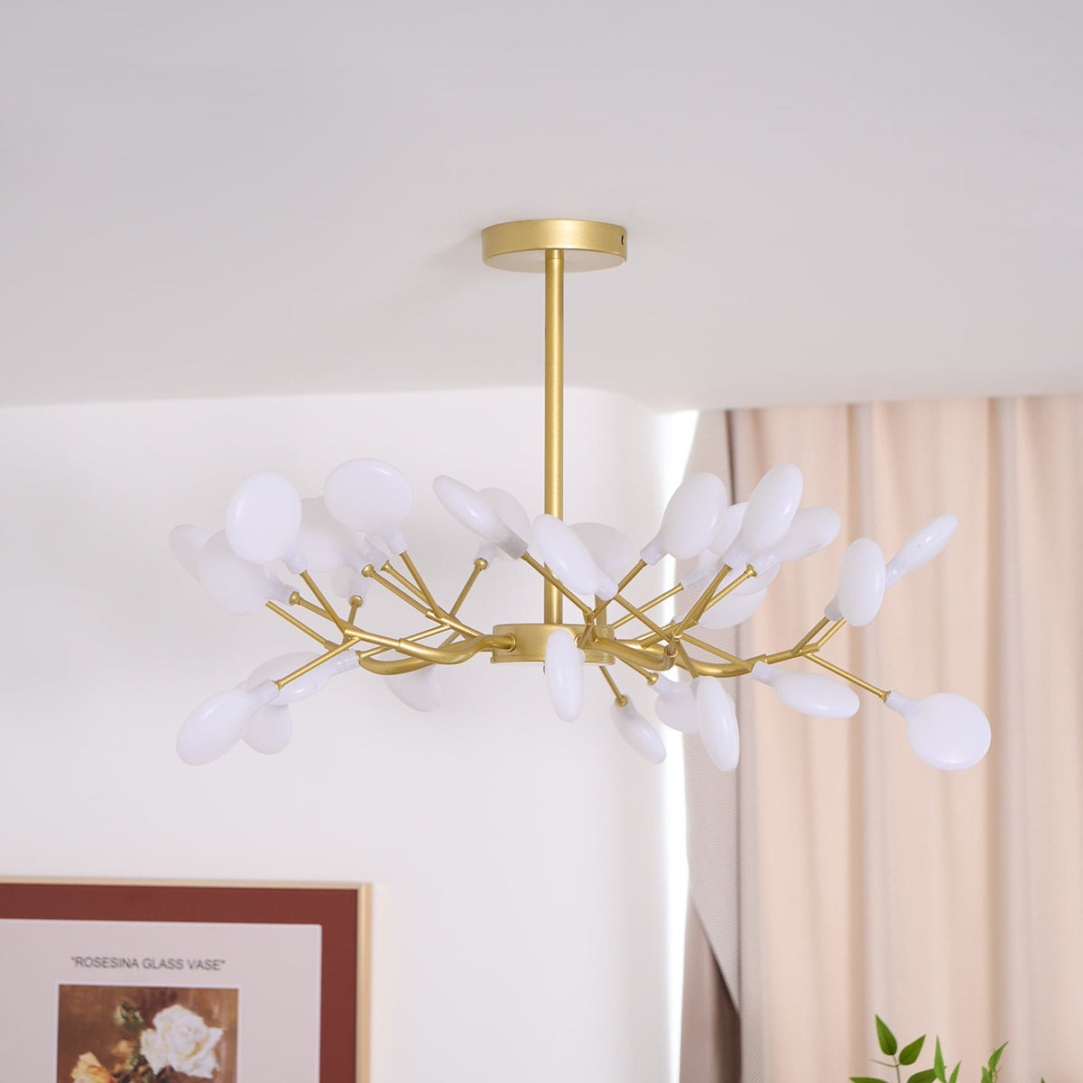 Branching LED Chandelier Gold & Acrylic Modern Statement Fixture Multi-Arm Ceiling Light for Dining Room Living Room Bedroom Adjustable Ligh
