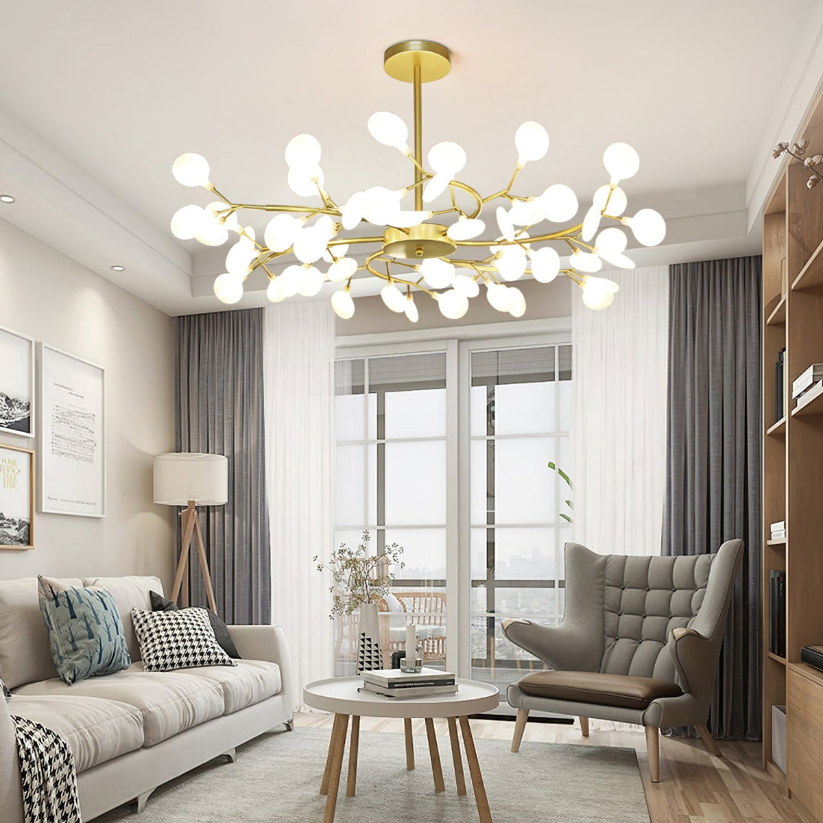 Acrylic Branch Chandelier with Adjustable LED Lights for Dining Room & Entryway - 30 to 63 Light Branches - Dimmable Gold or Black Metal Fin