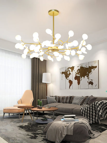 Acrylic Branch Chandelier with Adjustable LED Lights for Dining Room & Entryway - 30 to 63 Light Branches - Dimmable Gold or Black Metal Fin