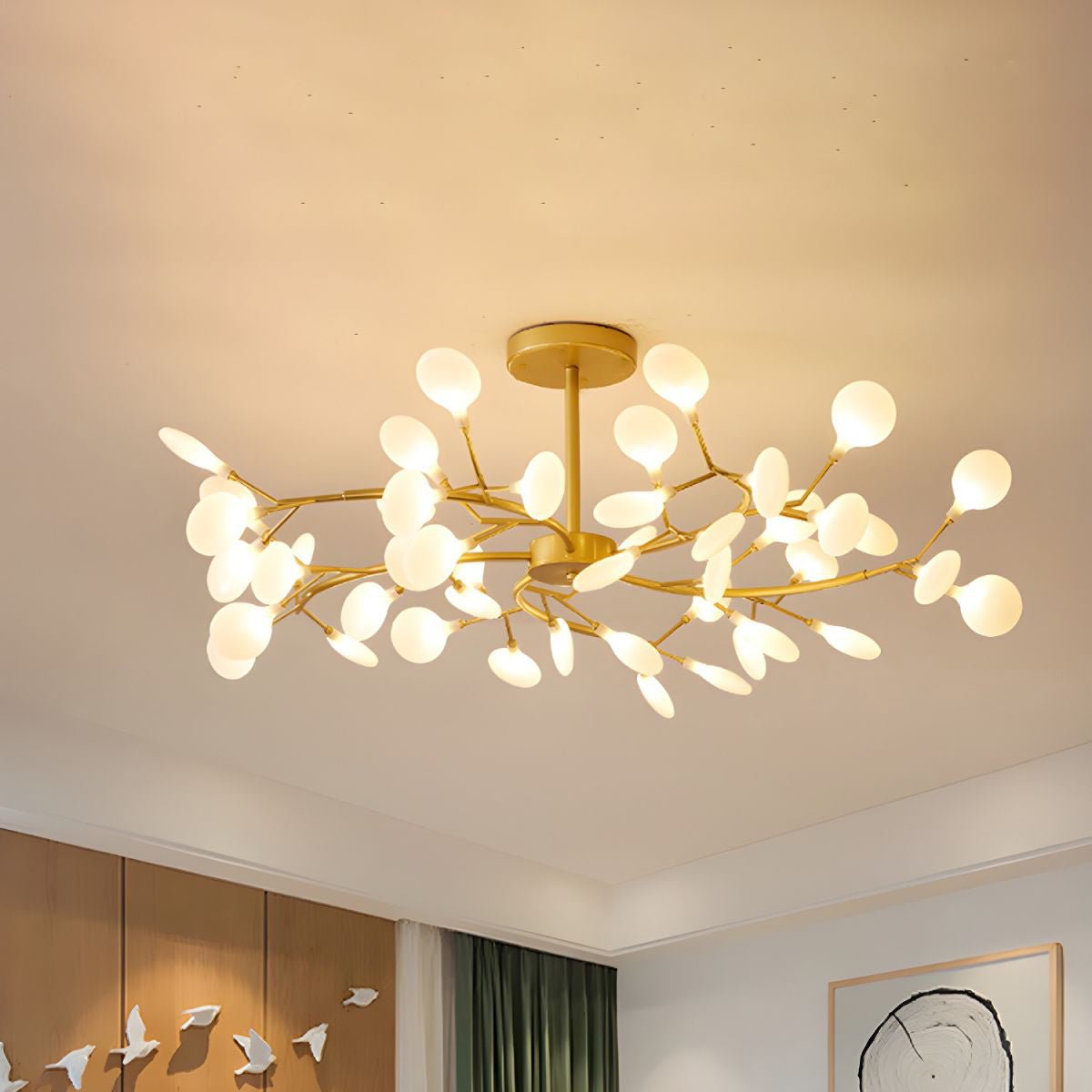 Acrylic Branch Chandelier with Adjustable LED Lights for Dining Room & Entryway - 30 to 63 Light Branches - Dimmable Gold or Black Metal Fin