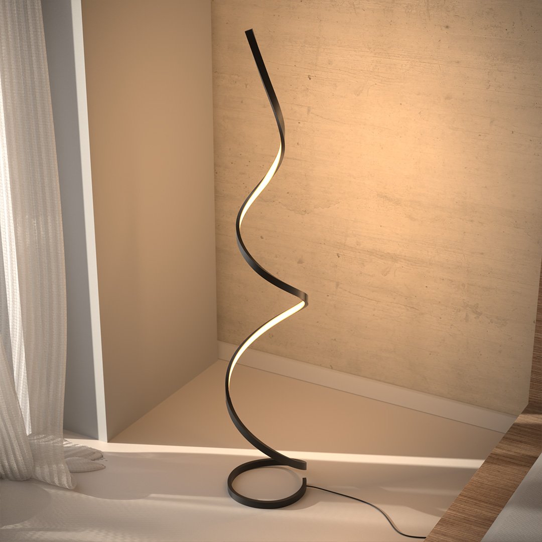 Sculptural Spiral LED Standing Lamp 52 inches Adjustable Brightness Aluminum Contemporary Living Room Bedroom Home Office Remote Dimmable