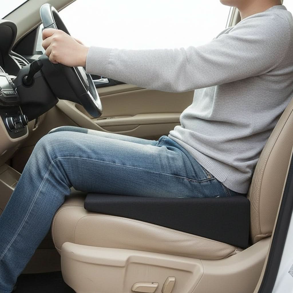 Memory Foam Car Seat Wedge for Lower Back and Hip Relief – Contoured Support Pillow for Driving, Office Chair, and Travel – Portable