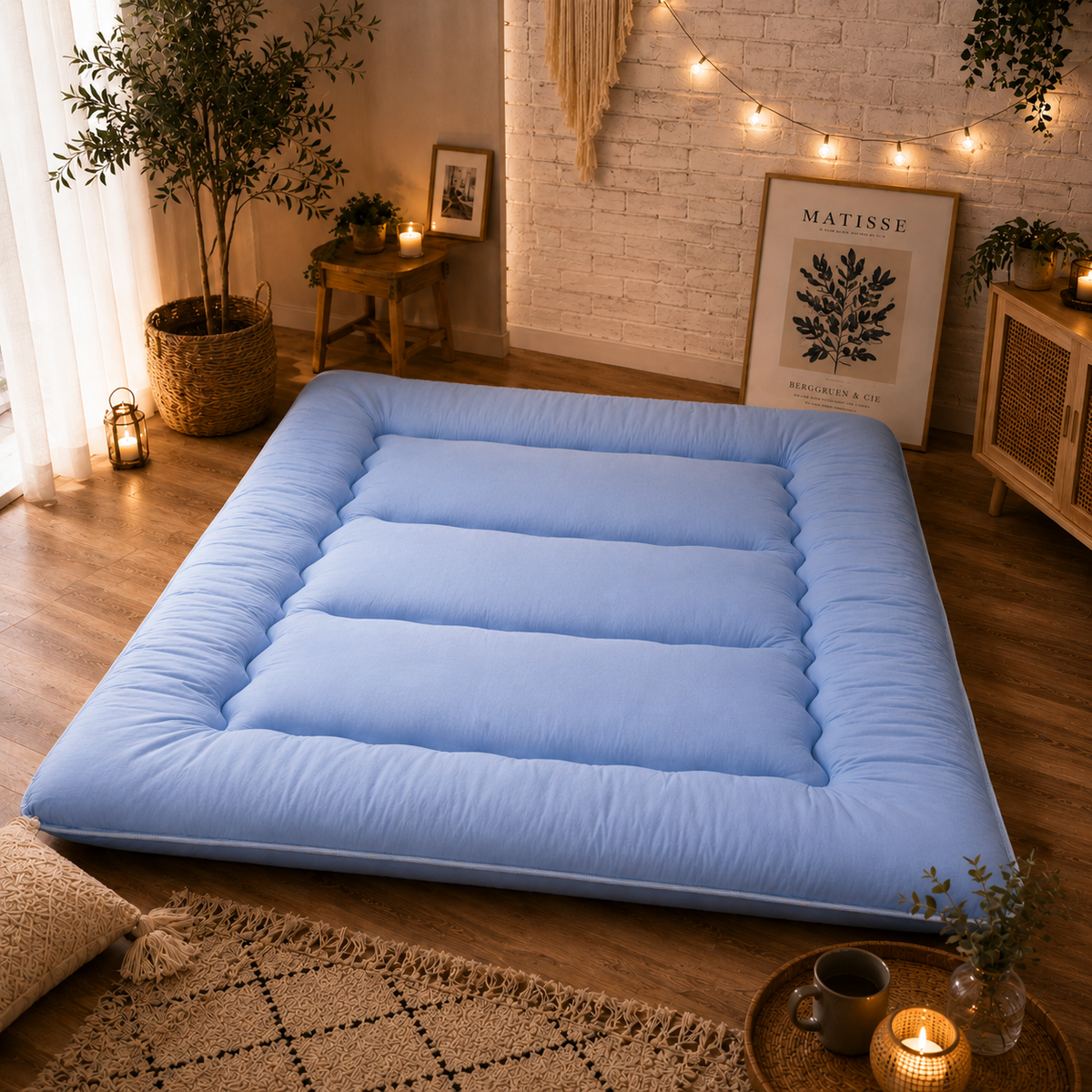 Foldable Floor Mattress 4-Inch Thick Quilted Sleeping Pad Roll-Up Guest Bed Tatami-Style Mat for Bedroom Dorm Meditation Adults Kids