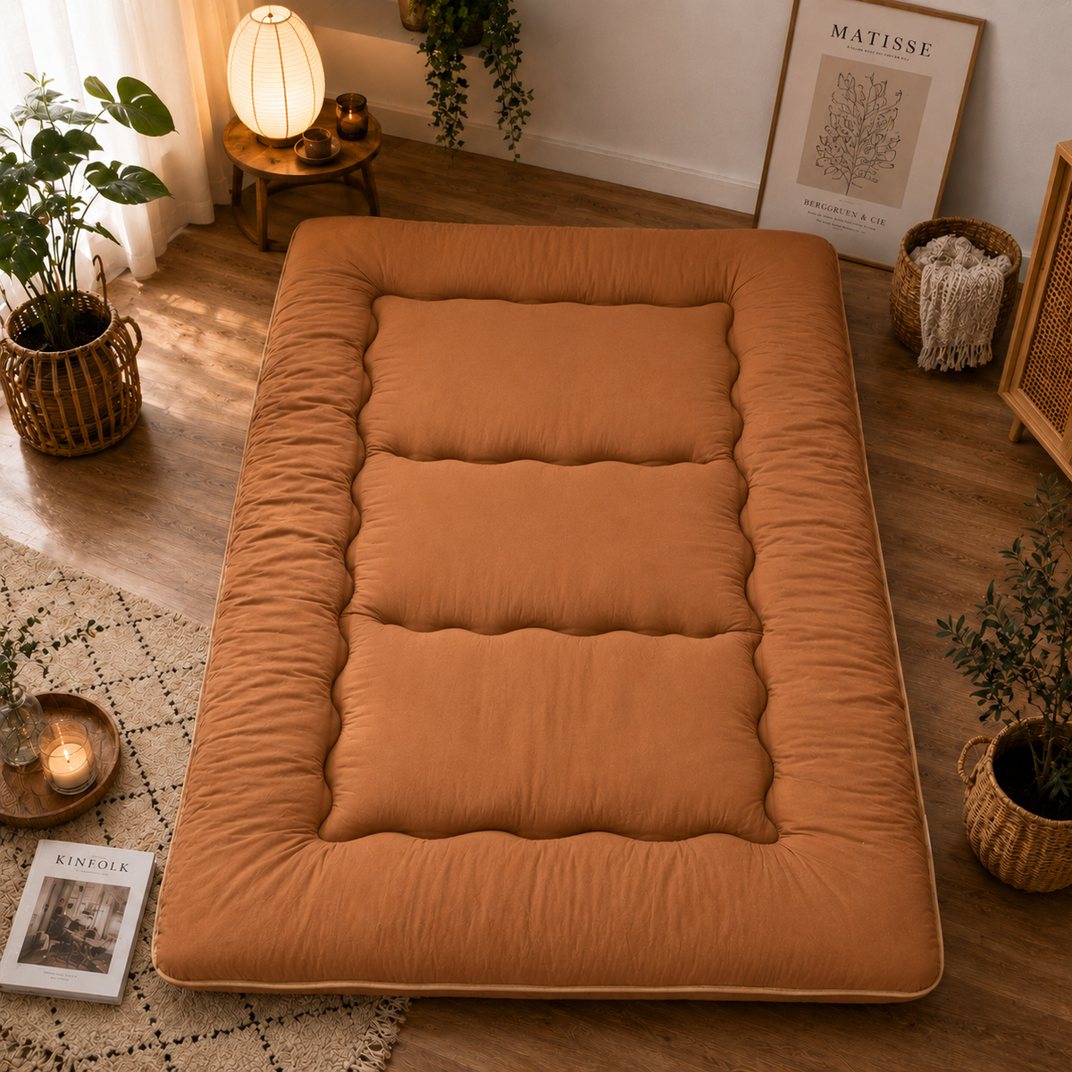 Floor Mattress Foldable 4 Inch Thick, Japanese Futon Mattress Roll Up Floor Bed, Washable Quilted Folding Mattress