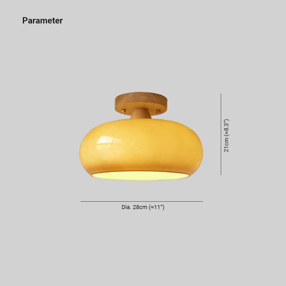 Wood & Glass Flush Mount Light Fixture E27 Socket Natural Finish for Dining Rooms Bedrooms Hallways Scandinavian Japandi Home Decor