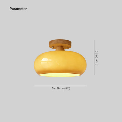 Wood & Glass Flush Mount Light Fixture E27 Socket Natural Finish for Dining Rooms Bedrooms Hallways Scandinavian Japandi Home Decor