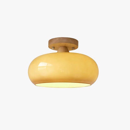 Wood & Glass Flush Mount Light Fixture E27 Socket Natural Finish for Dining Rooms Bedrooms Hallways Scandinavian Japandi Home Decor