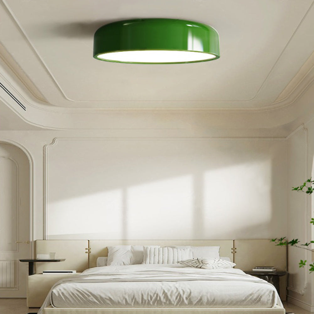 LED Flush Mount Ceiling Light 14-19 in Dimmable Metal Dome Fixture Green for Bedroom Kitchen Office
