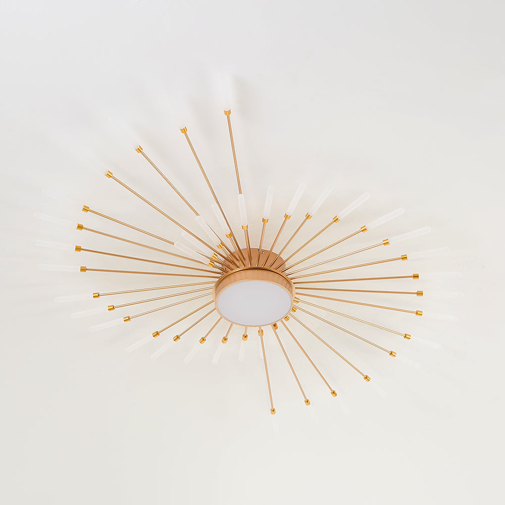 Linear Starburst Flush Mount Ceiling Light with LED Arrays for Living Room and Bedroom in Black or Gold Finish