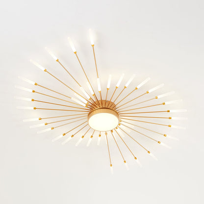 Linear Starburst Flush Mount Ceiling Light with LED Arrays for Living Room and Bedroom in Black or Gold Finish
