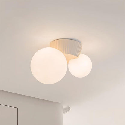 Twin Globe Ceiling Light with Green Base – Modern Two-Bulb Flush Mount for Living Room & Bedroom