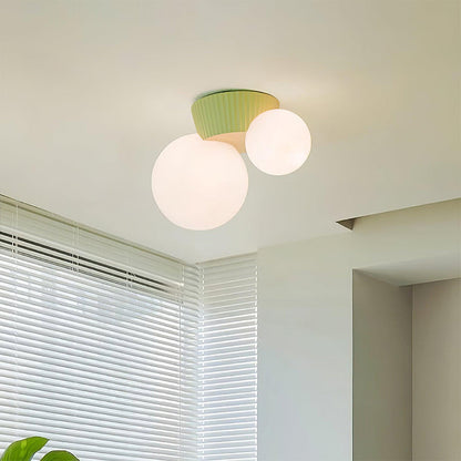 Twin Globe Ceiling Light with Green Base – Modern Two-Bulb Flush Mount for Living Room & Bedroom
