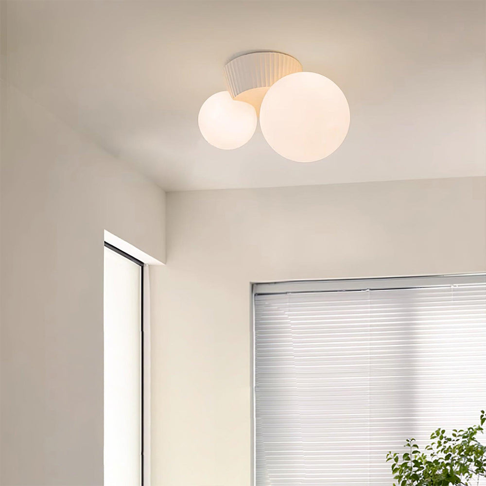 Twin Globe Ceiling Light with Green Base – Modern Two-Bulb Flush Mount for Living Room & Bedroom