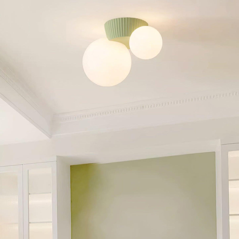 Twin Globe Ceiling Light with Green Base – Modern Two-Bulb Flush Mount for Living Room & Bedroom