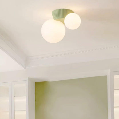 Twin Globe Ceiling Light with Green Base – Modern Two-Bulb Flush Mount for Living Room & Bedroom