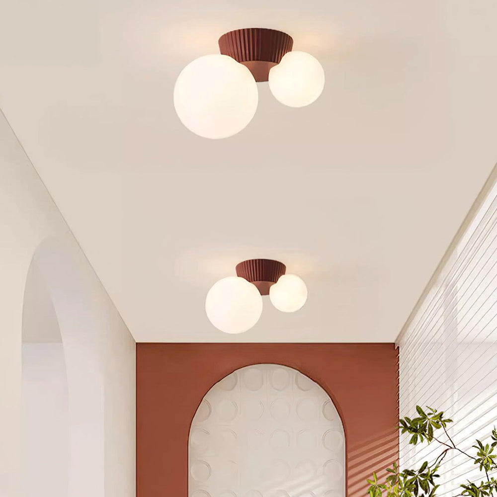 Twin Globe Ceiling Light with Green Base – Modern Two-Bulb Flush Mount for Living Room & Bedroom