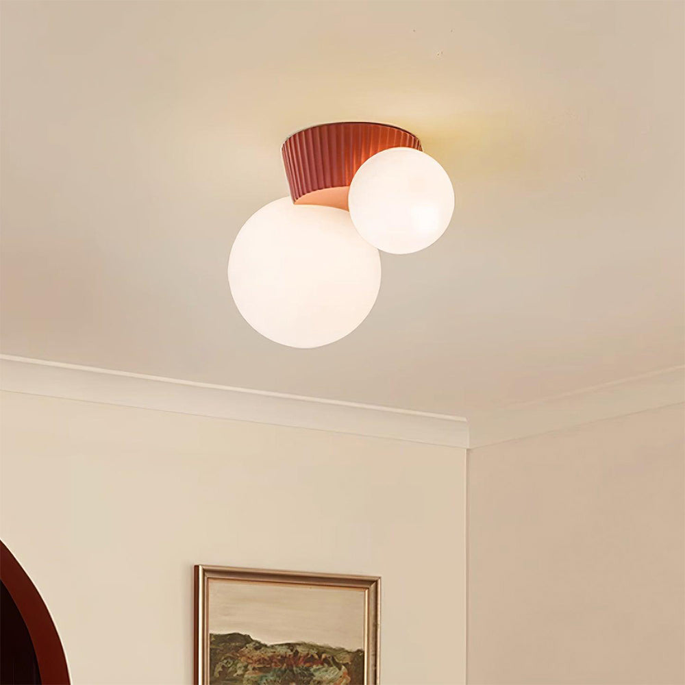 Twin Globe Ceiling Light with Green Base – Modern Two-Bulb Flush Mount for Living Room & Bedroom