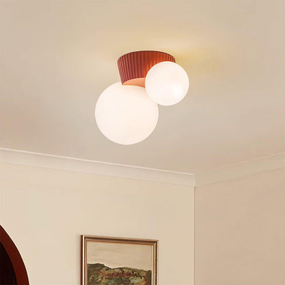 Twin Globe Ceiling Light with Green Base – Modern Two-Bulb Flush Mount for Living Room & Bedroom