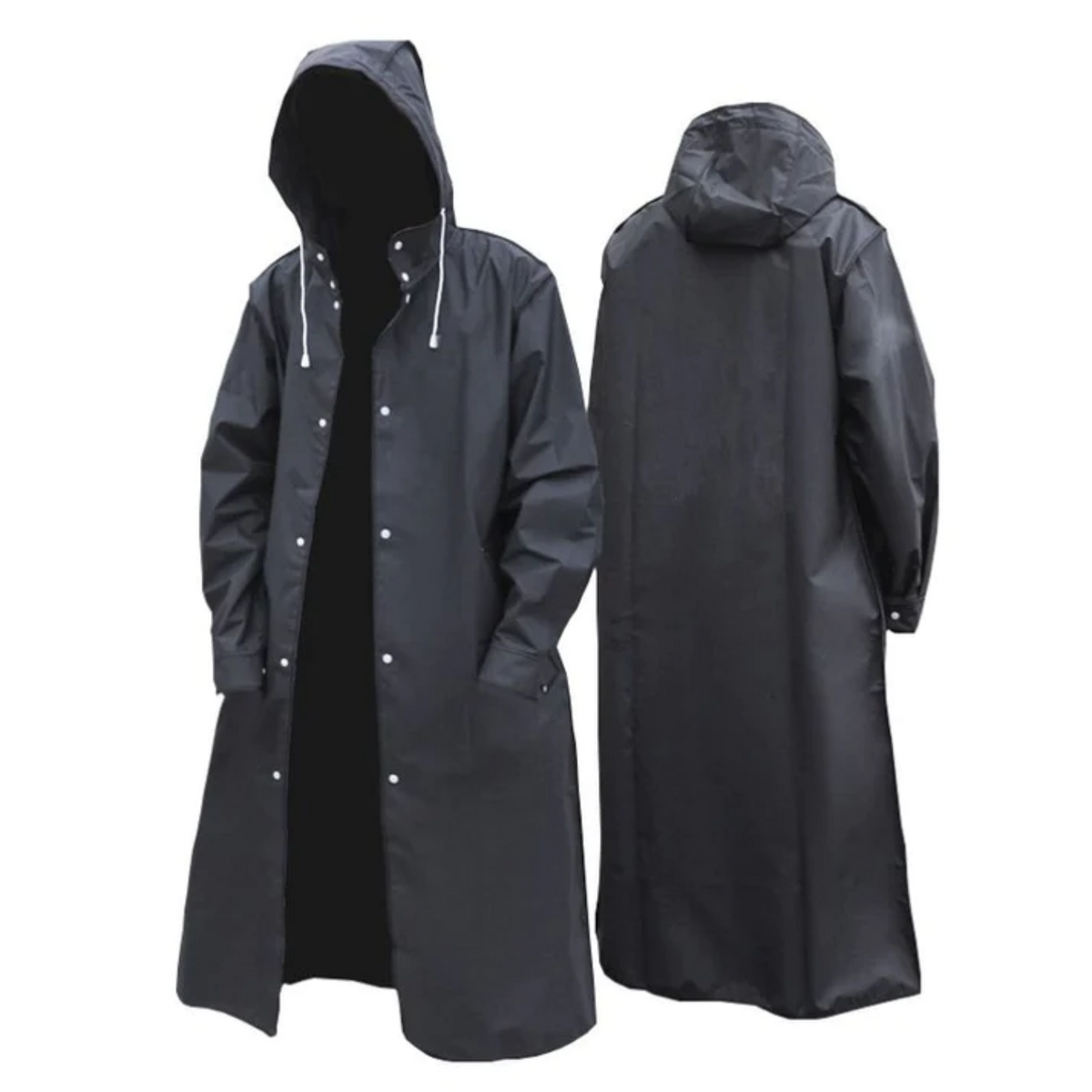 Men's Full-Length Hooded Rain Jacket – Waterproof Breathable Overcoat for Wet Weather