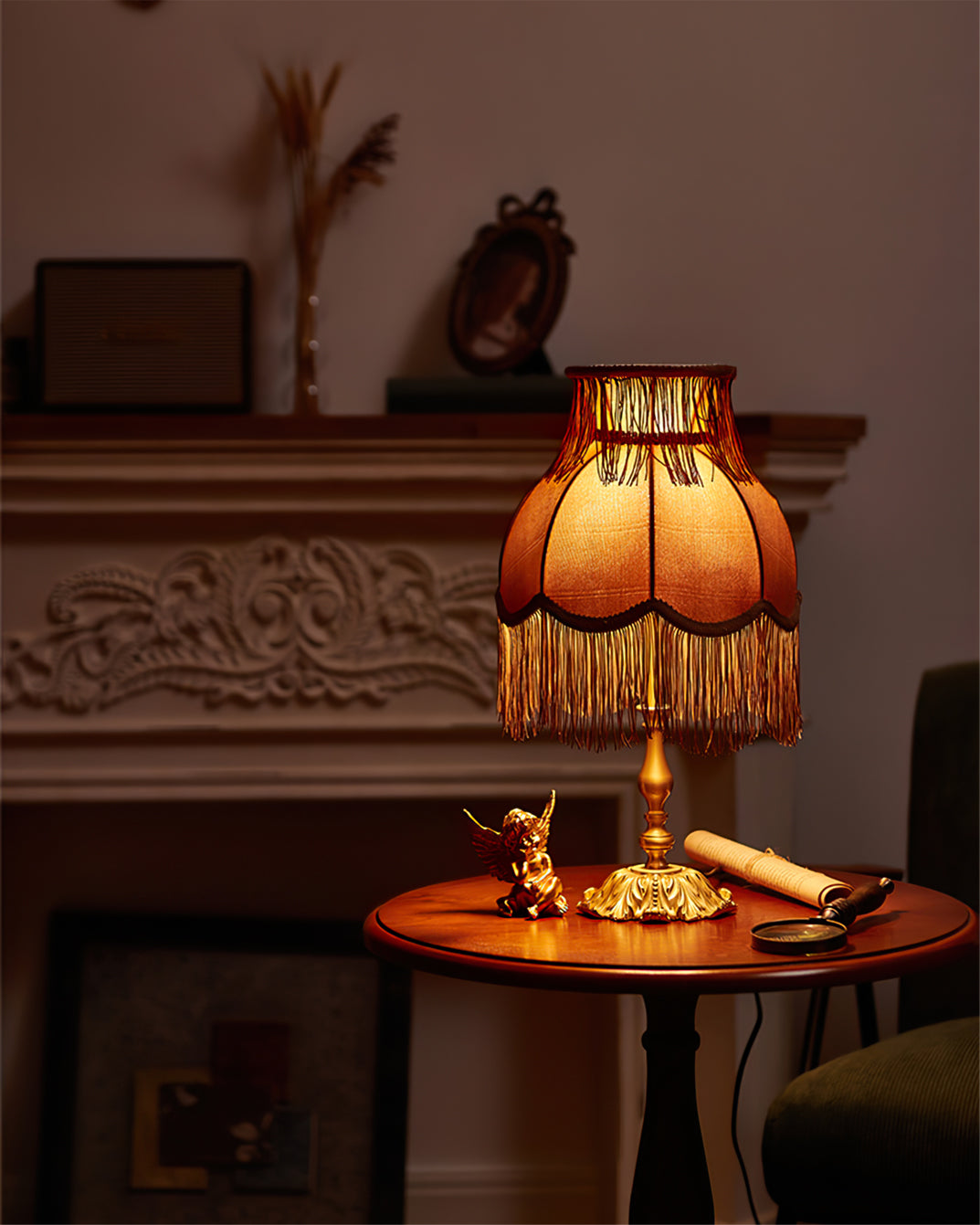 Bedside Lamp with Red Fabric Shade & Brass Base – Warm Ambient Light for Nightstand, Desk & Living Room – E26 Socket – 9.4 in Diameter