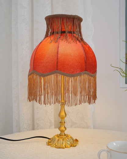 Bedside Lamp with Red Fabric Shade & Brass Base – Warm Ambient Light for Nightstand, Desk & Living Room – E26 Socket – 9.4 in Diameter