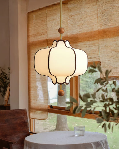 Multi-Bulb Hanging Ceiling Lantern in Wood & Fabric for Dining Room, Living Room & Entryway | Classic Drum Shade Chandelier with Adjustable