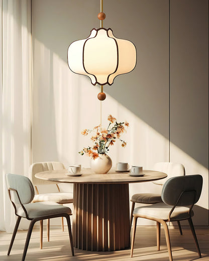Multi-Bulb Hanging Ceiling Lantern in Wood & Fabric for Dining Room, Living Room & Entryway | Classic Drum Shade Chandelier with Adjustable