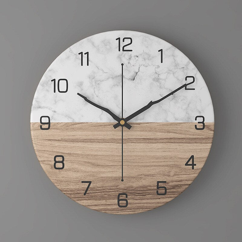 Large Modern Wall Clock with Marble Look and Silent Quartz Movement –11.81 inch Diameter Wall Clock Decor