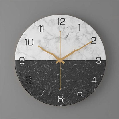 Large Modern Wall Clock with Marble Look and Silent Quartz Movement –11.81 inch Diameter Wall Clock Decor