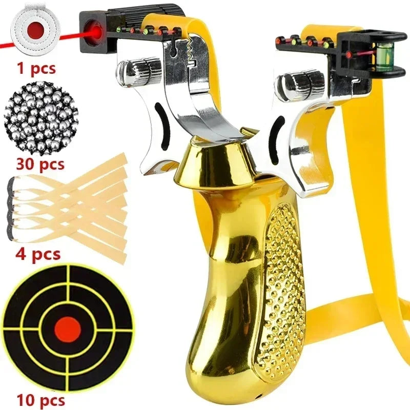 Handheld Catapult with LED Aim Guide, Bubble Level & Textured Handgrip for Backyard Target Shooting