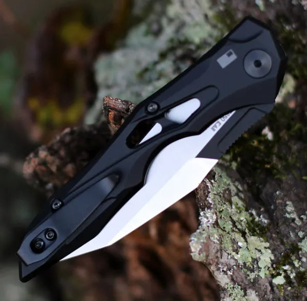 Everyday Carry Knife with Push Button, Automatic EDC Folding Knife with Wharncliffe Blade, Camp Knife with Pocket Clip