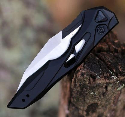 Utility Knife with Wharncliffe Blade, Everyday Carry Knife with Push Button Lock, Switchblade Knife with Aluminum Handle