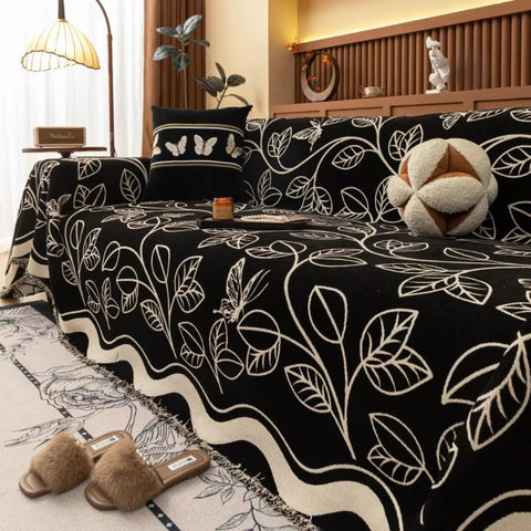 Luxeee Leaf Sofa Cover - Premium Chenille, Elegant Design
