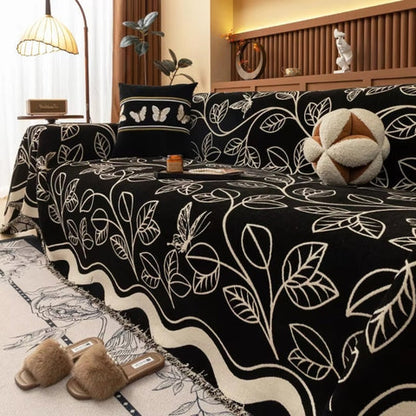 Luxeee Leaf Sofa Cover - Premium Chenille, Elegant Design