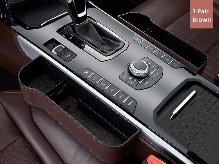Car Console Organizer with Cup Holder, Car Seat Gap Filler with Coin Box and Storage, Leather Car Seat Organizer