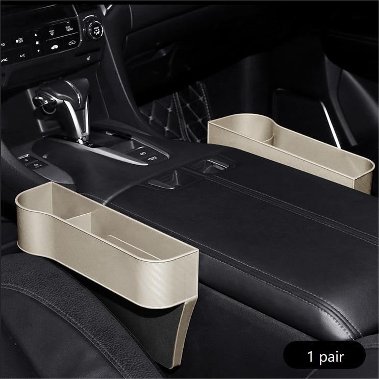 Car Console Organizer with Cup Holder, Car Seat Gap Filler with Coin Box and Storage, Leather Car Seat Organizer
