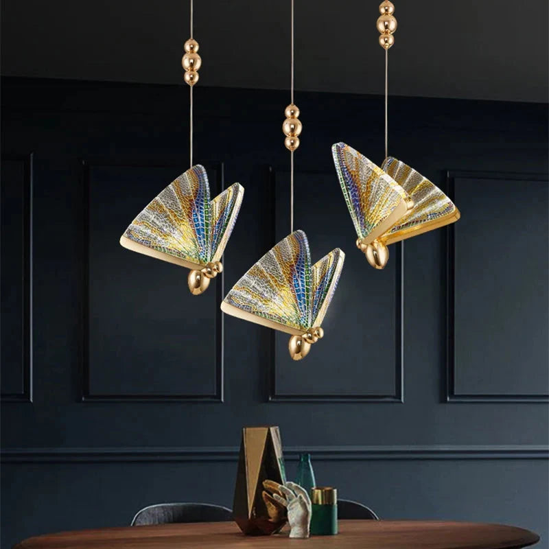 LED Ceiling Fixture Glass Wing Shade Adjustable Cord Bedroom Accent Lamp Multi-Color Lighting for Dining Rooms Kids Rooms Reading Nooks