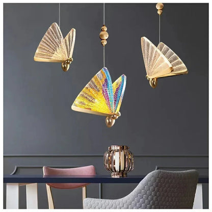 LED Ceiling Fixture Glass Wing Shade Adjustable Cord Bedroom Accent Lamp Multi-Color Lighting for Dining Rooms Kids Rooms Reading Nooks