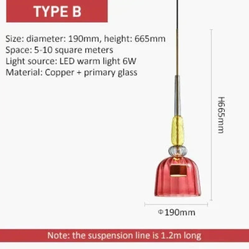 Colorful Glass Pendant Light – Modern Single-Bulb Ceiling Fixture for Dining Room, Kitchen & Bedroom