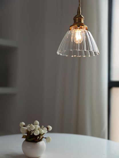 Glass Drop Pendant with Brass Hardware – Hanging Light for Countertops & Tables – Adjustable Suspension – E26 Socket – Transparent Dome Fixt