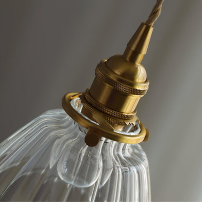 Glass Drop Pendant with Brass Hardware – Hanging Light for Countertops & Tables – Adjustable Suspension – E26 Socket – Transparent Dome Fixt